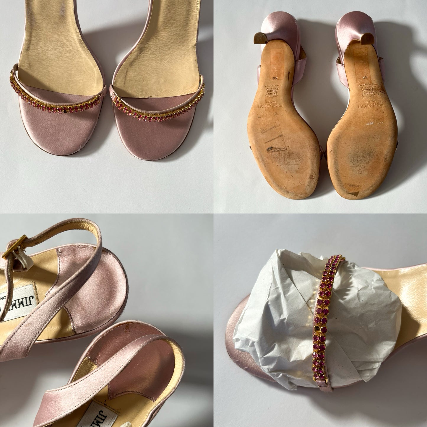 Jimmy Choo Satin Crystal Rhinestone Heels Rose (40 EU)