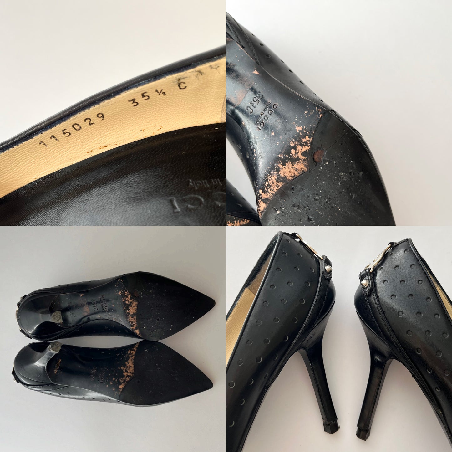 Gucci by Tom Ford Leather Heels GG Metal Application Black (35.5 EU)