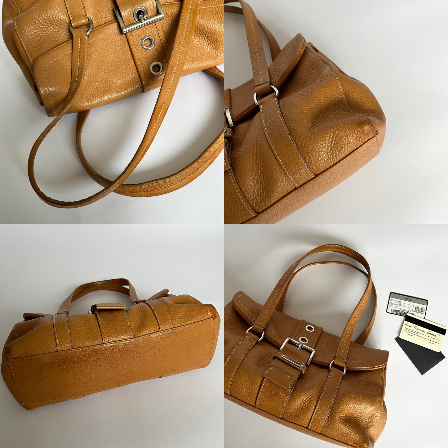 Prada BR2436 Leather Shoulder Bag Caramel