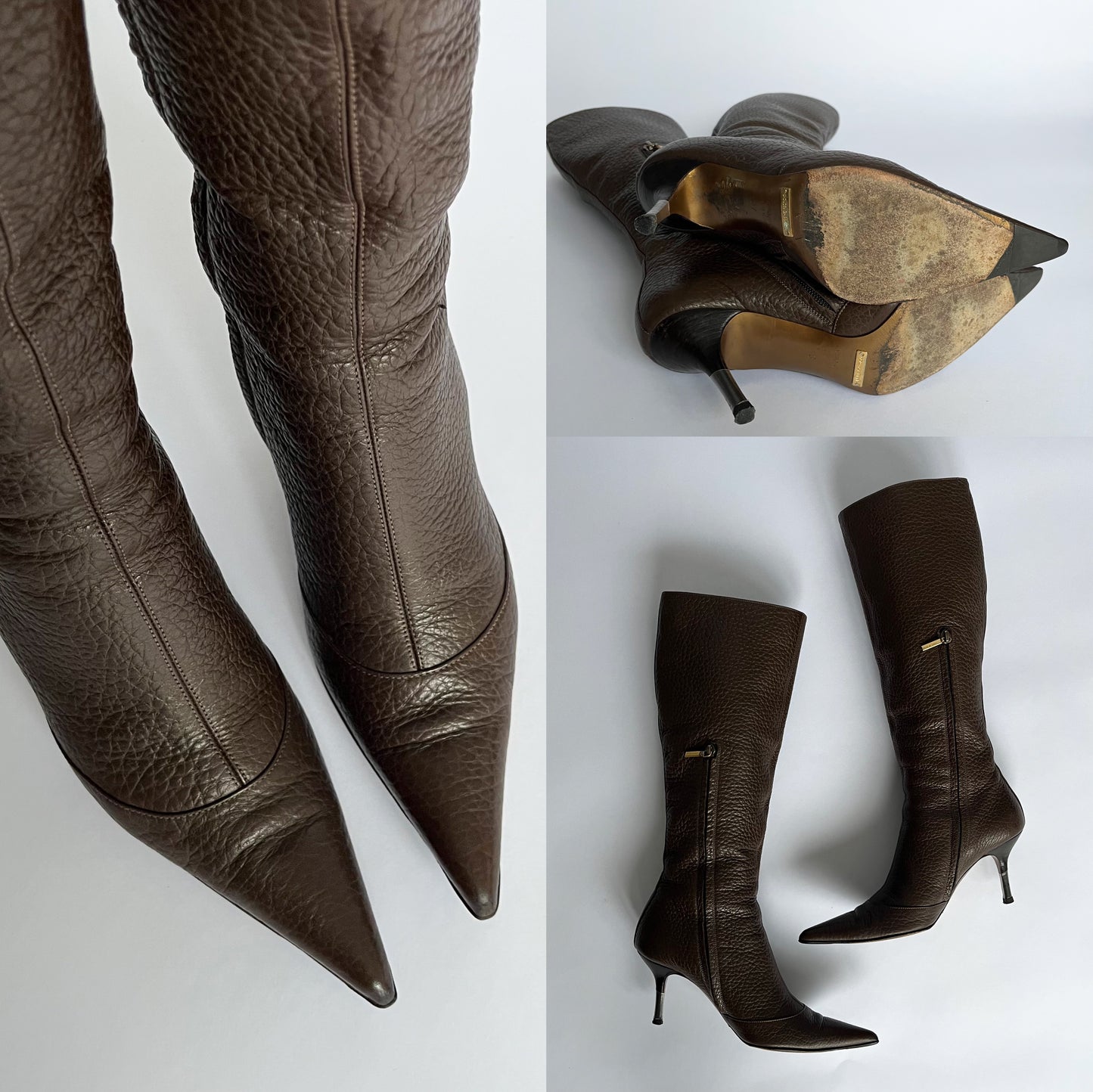 Dolce & Gabbana Pointed Knee High Leather Boots Brown (37 EU)