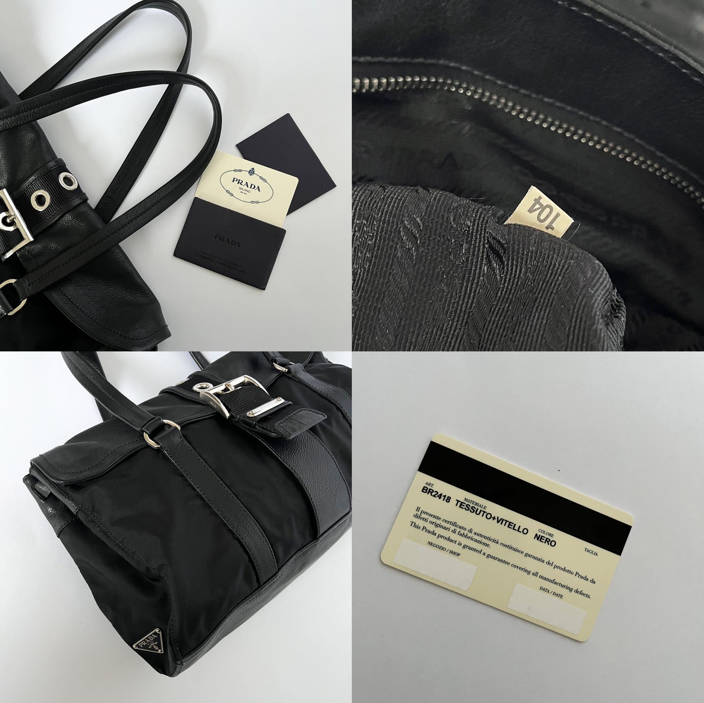 Prada BR2436 Nylon & Leather Shoulder Bag Black