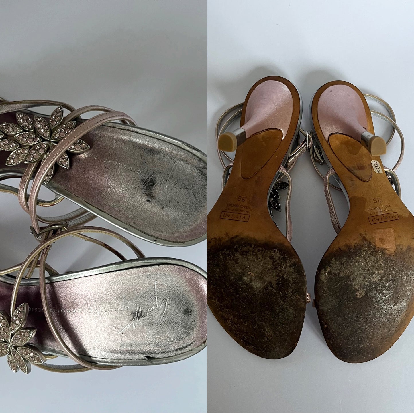 Giuseppe Zanotti Metallic Rhinestone Heels Pink (39 EU)