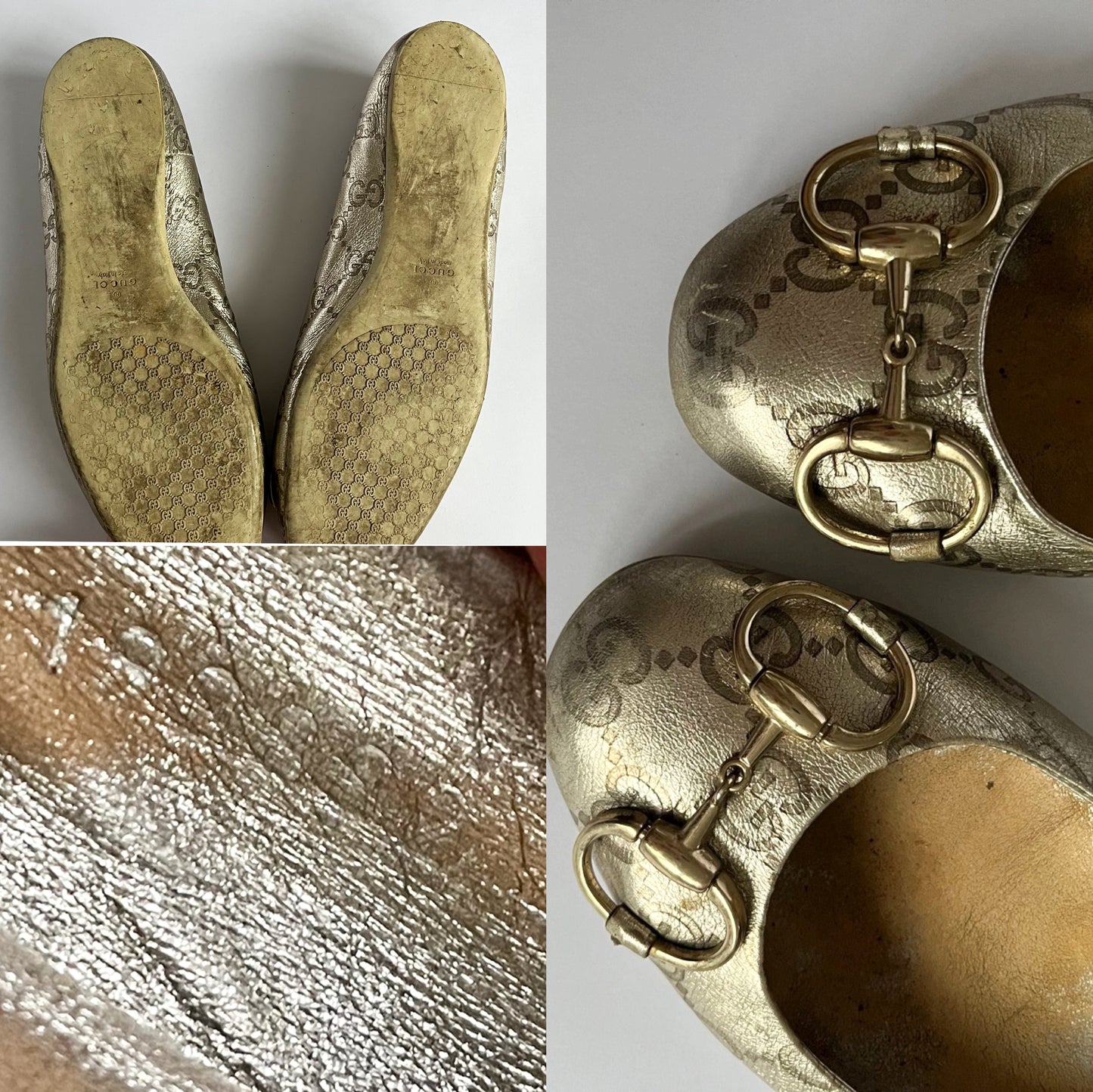 Gucci Metallic Horsebit Ballet Flats Silver (37 EU)