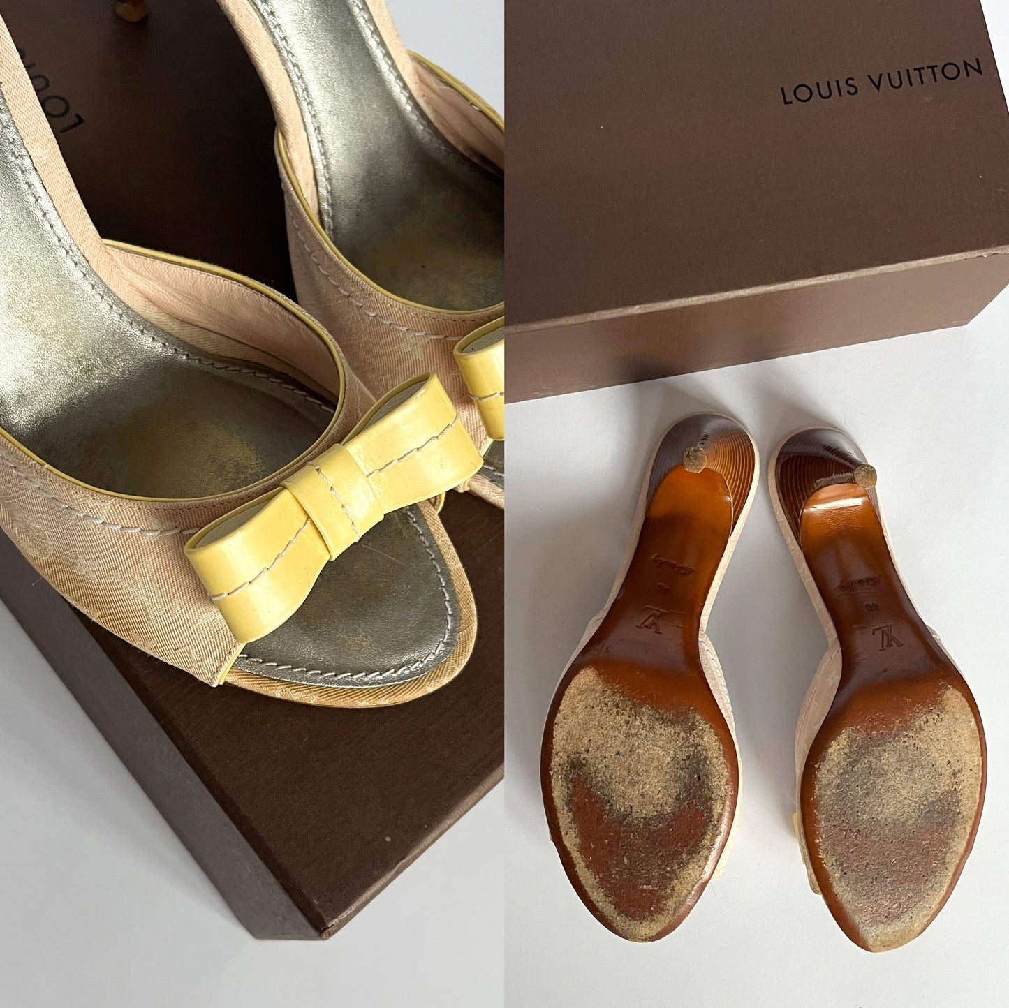 Louis Vuitton Canvas Monogram Heels With Vernis Bow Rose (40 EU)