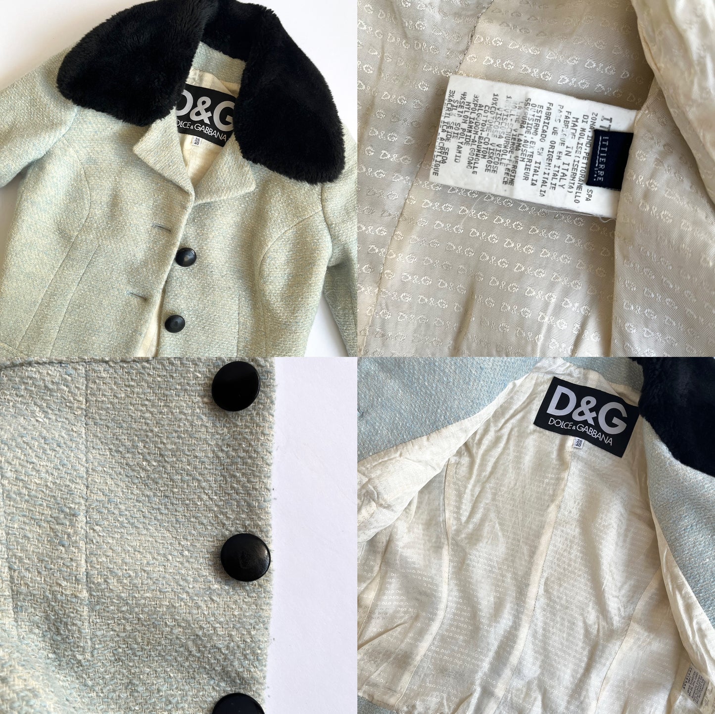 Dolce & Gabbana Wool Jacket With Faux Fur Collar Icy Blue (S)