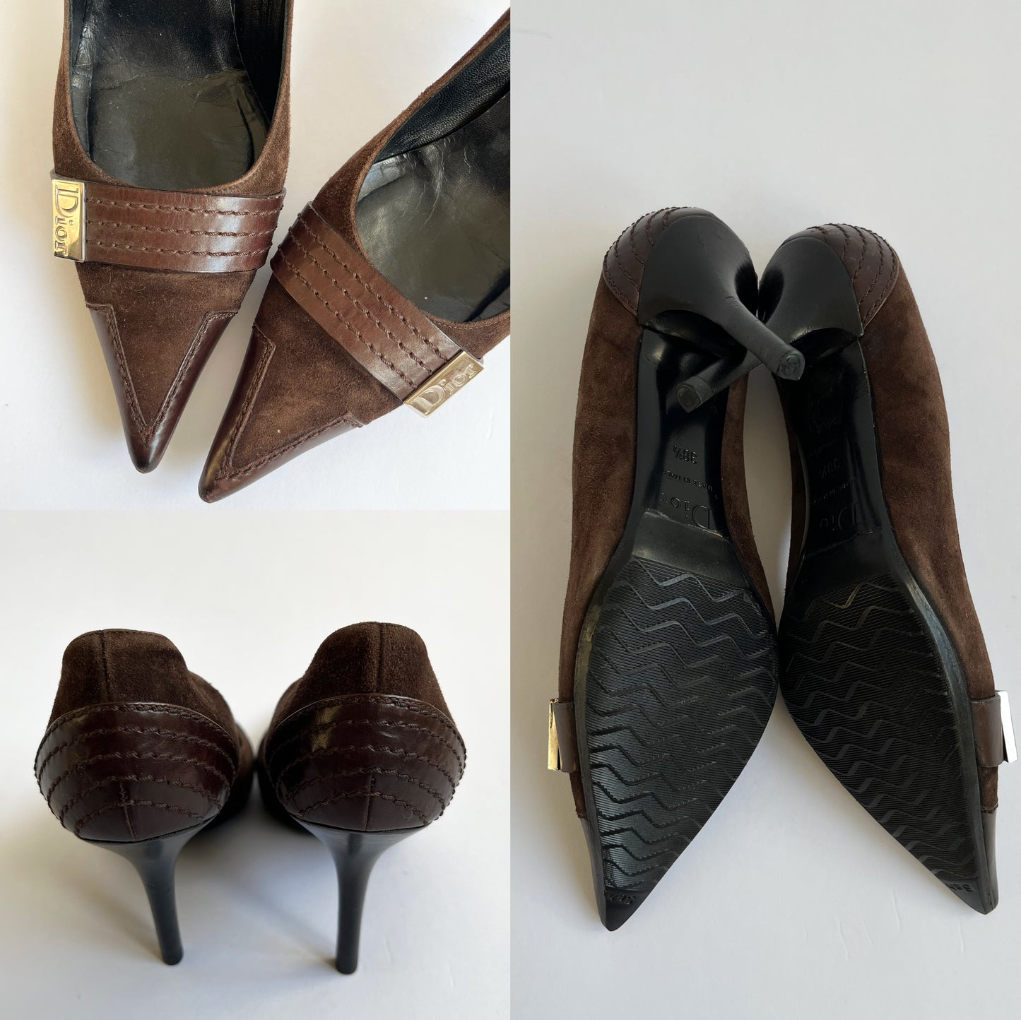 Dior Suede Heels With Buckle Dark Brown (38.5 EU)