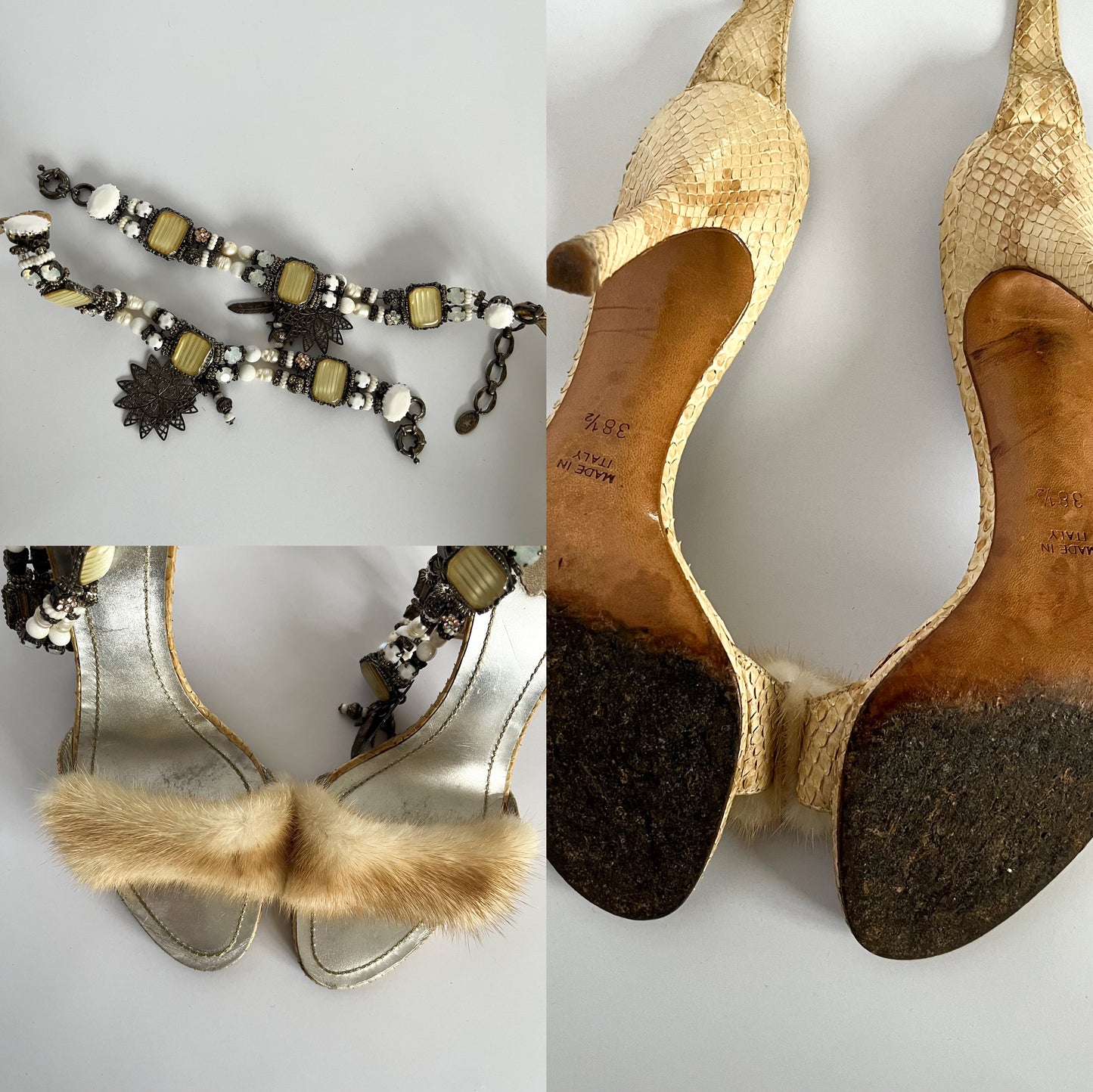 René Caovilla Anklet Heels Beige Mink Python (38.5 EU)