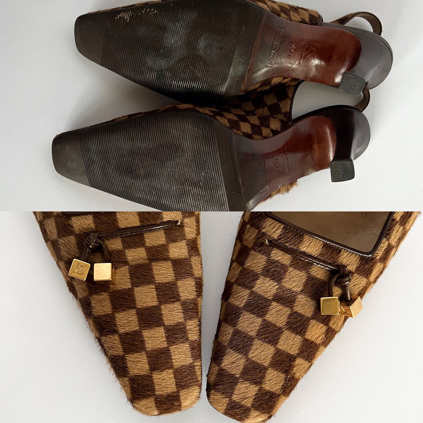 Louis Vuitton Damier Pony Checkerboard Sling Pumps (39.5 EU)