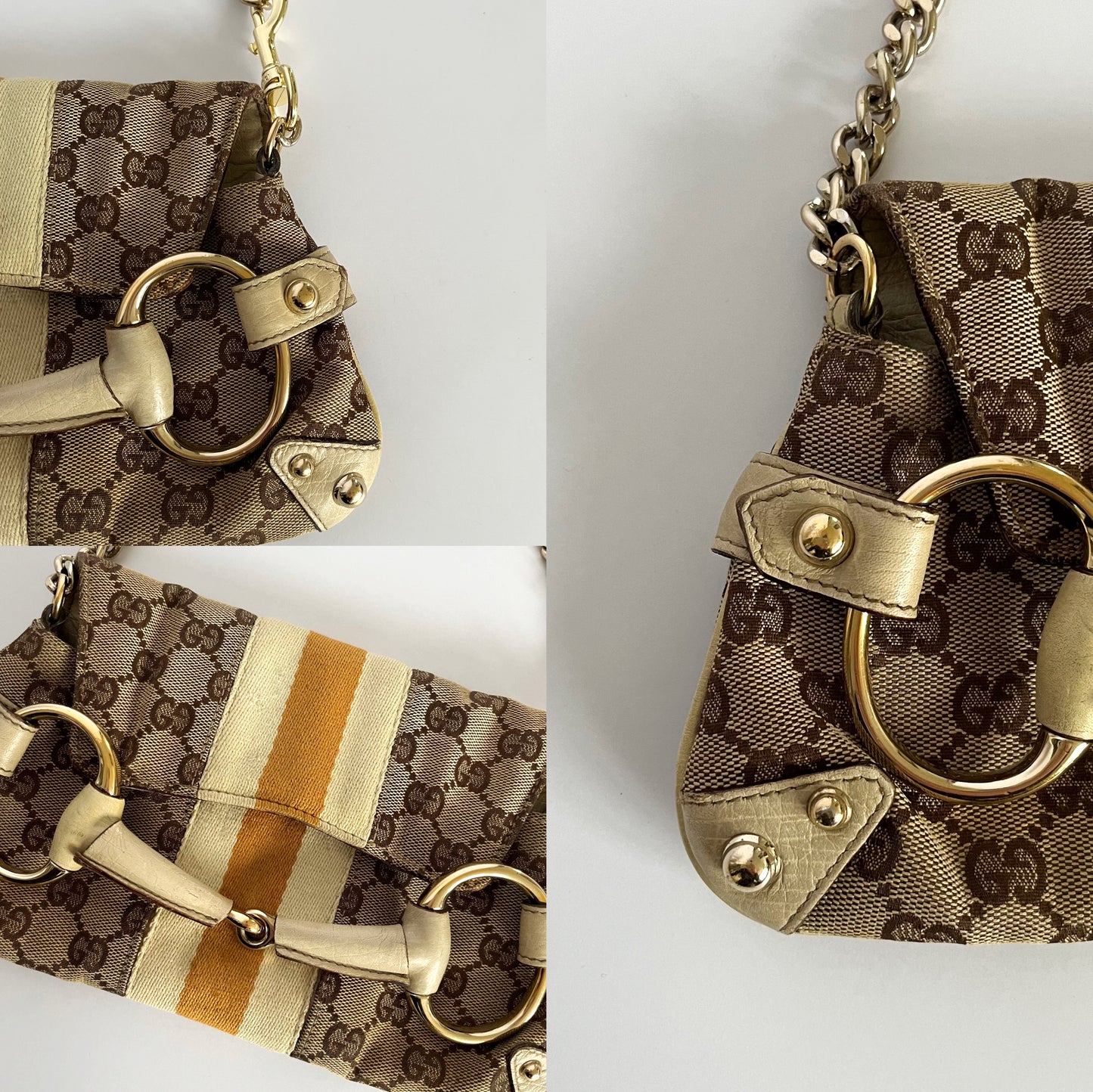 Gucci Horsebit Canvas Monogram Shoulder Bag