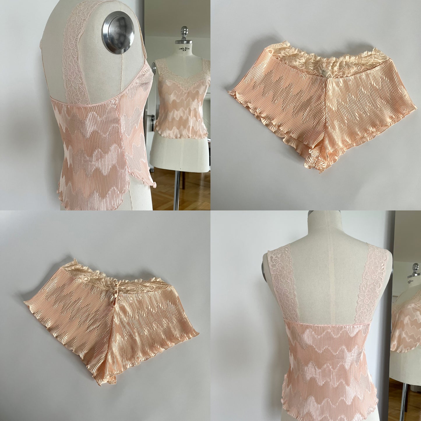 La Perla Pleated Silk Lounge Dress Apricot (S/M)