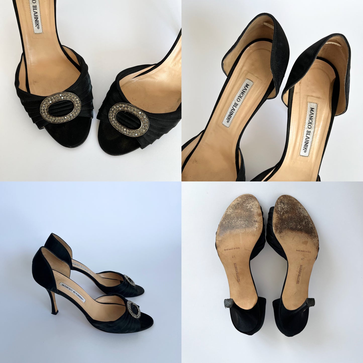 Manolo Blahnik Sedaraby D'Orsay Satin Heels Iridescent Black (41 EU)