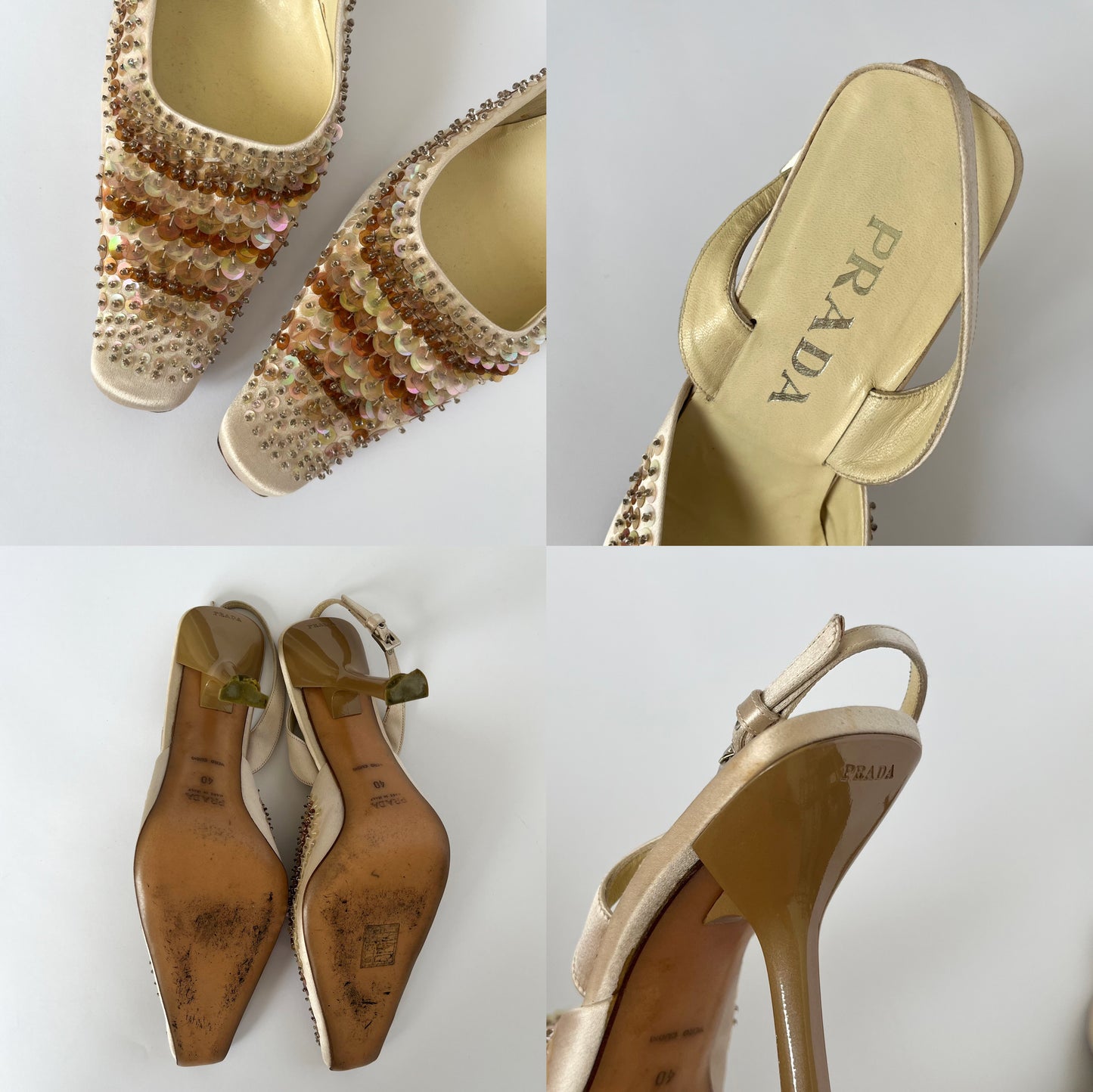 Prada Sequin Slingback Heels Rose (40 EU)