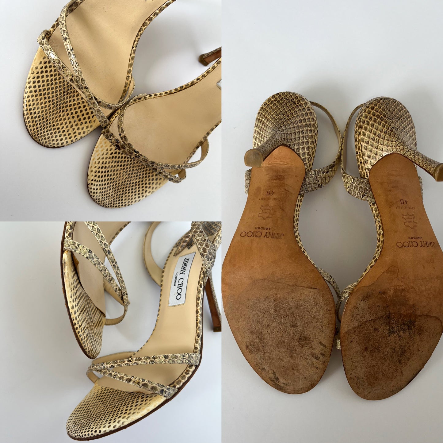 Jimmy Choo Python Strappy Sandals Beige (40 EU)