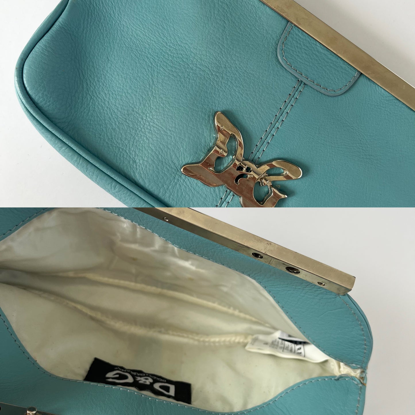 Dolce & Gabbana Leather Bracelet Clutch Turquoise