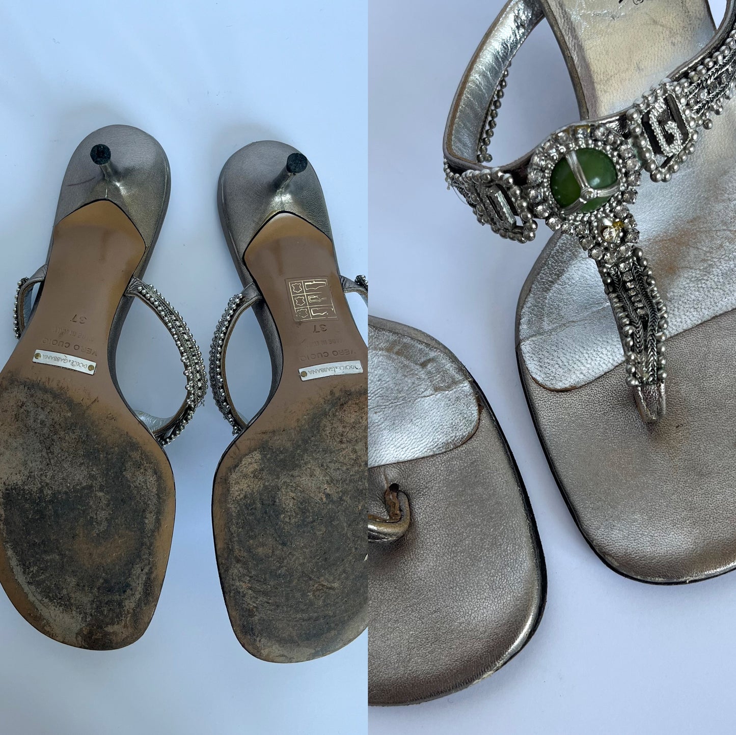 Dolce & Gabbana Gemstone Thong Mules Silver (37 EU)