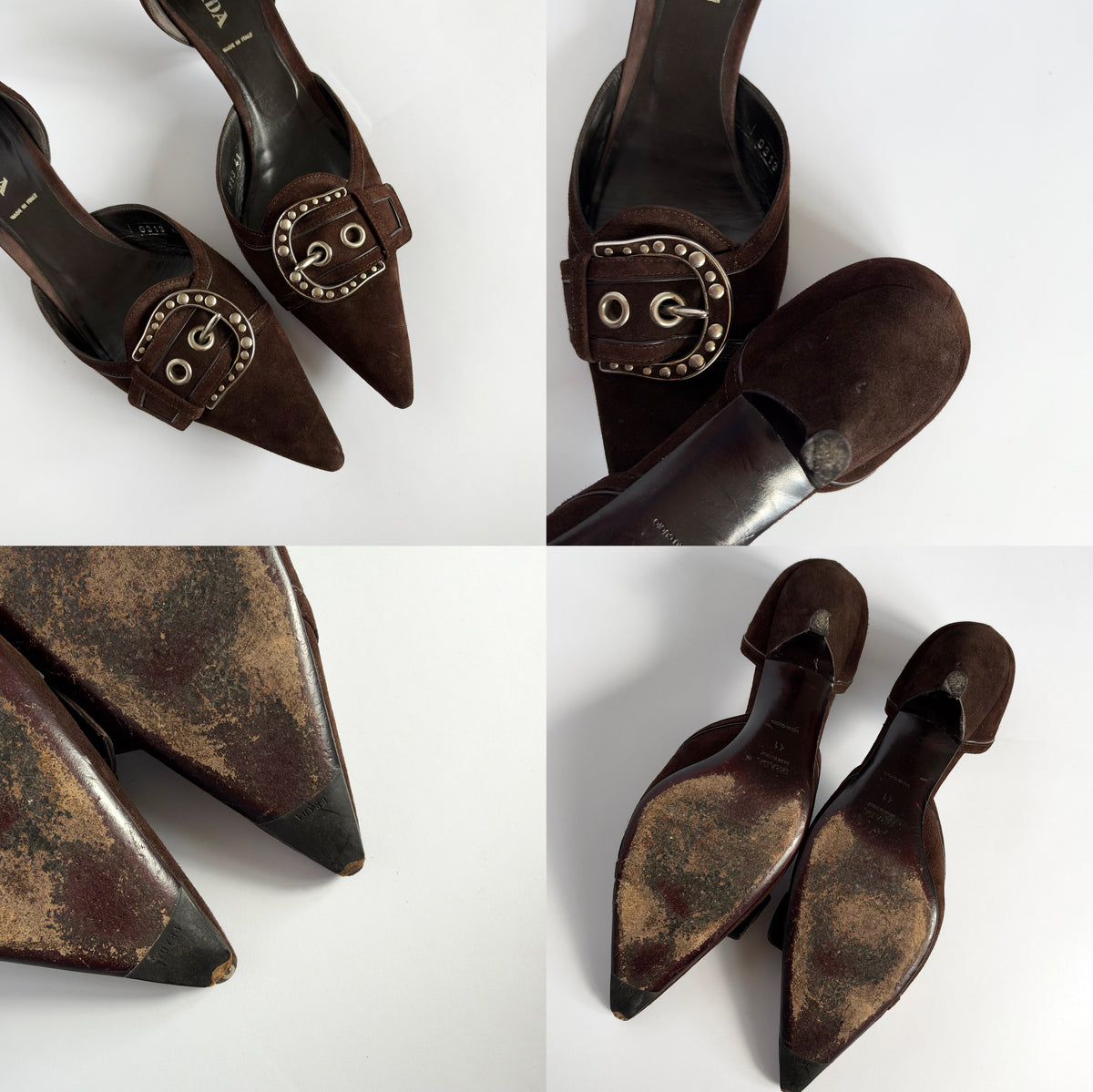 Prada Suede Buckle Kitten Heels (41 EU)