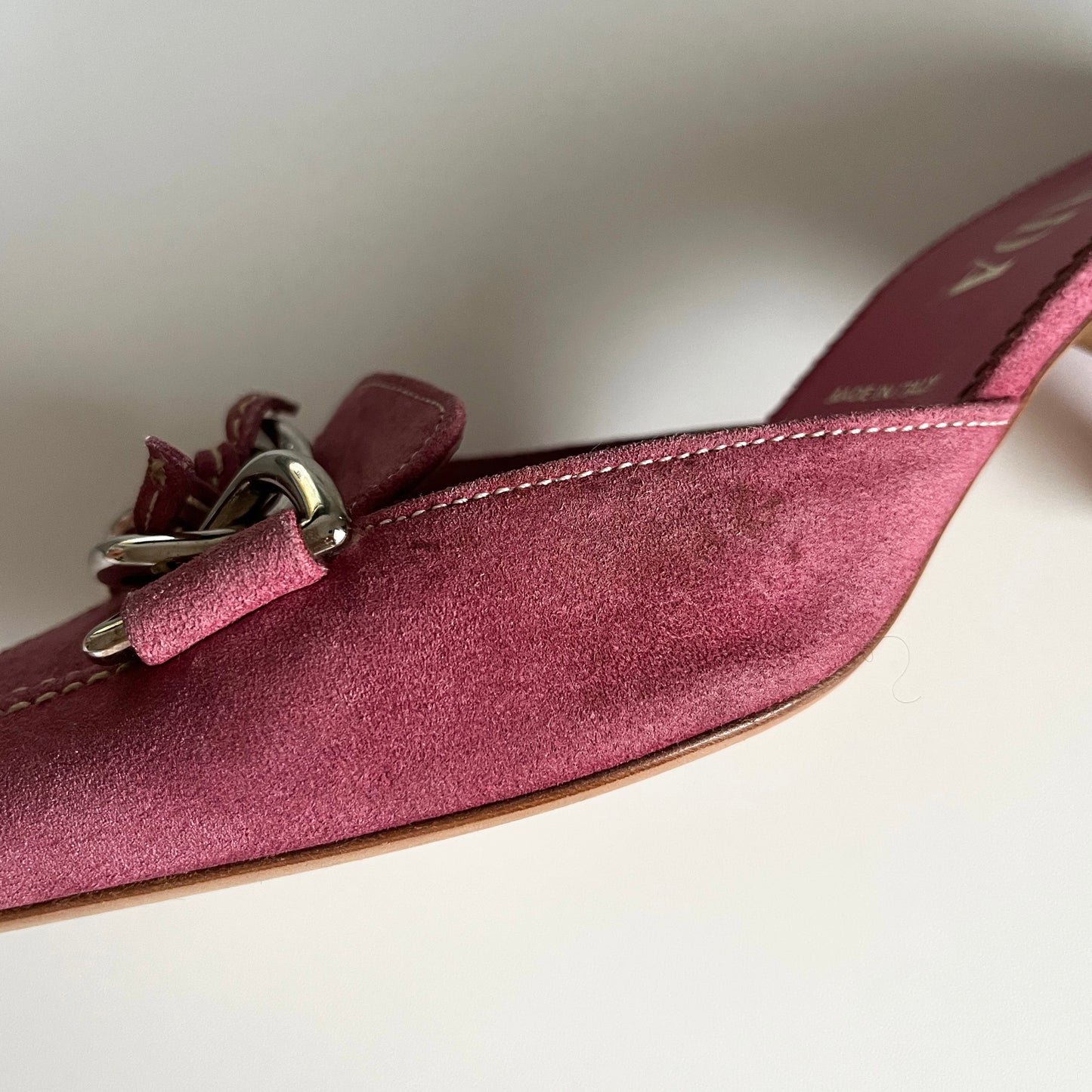 Prada Buckle Kitten Heels Suede Pink (36.5 EU)