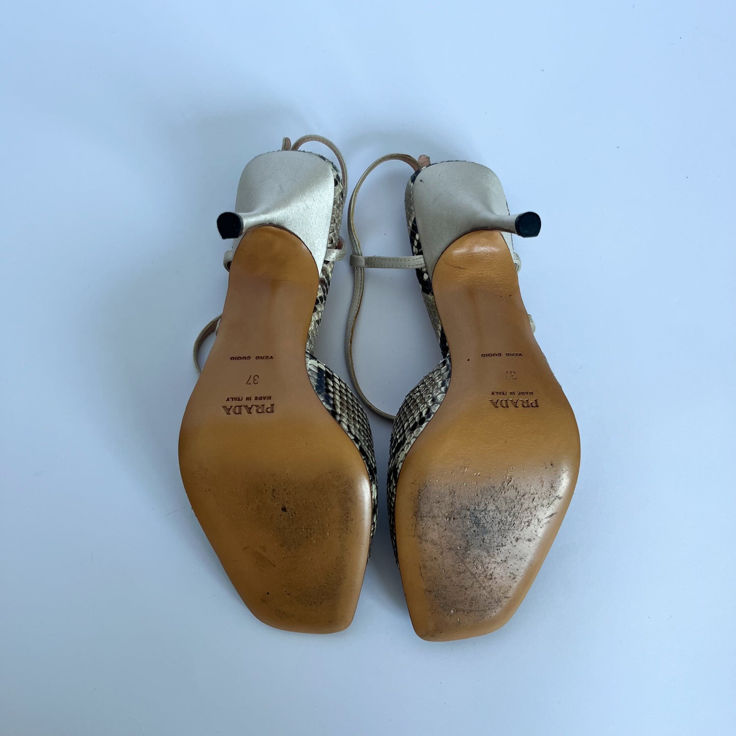 Prada Snakeskin Satin Heels Grey (37 EU)