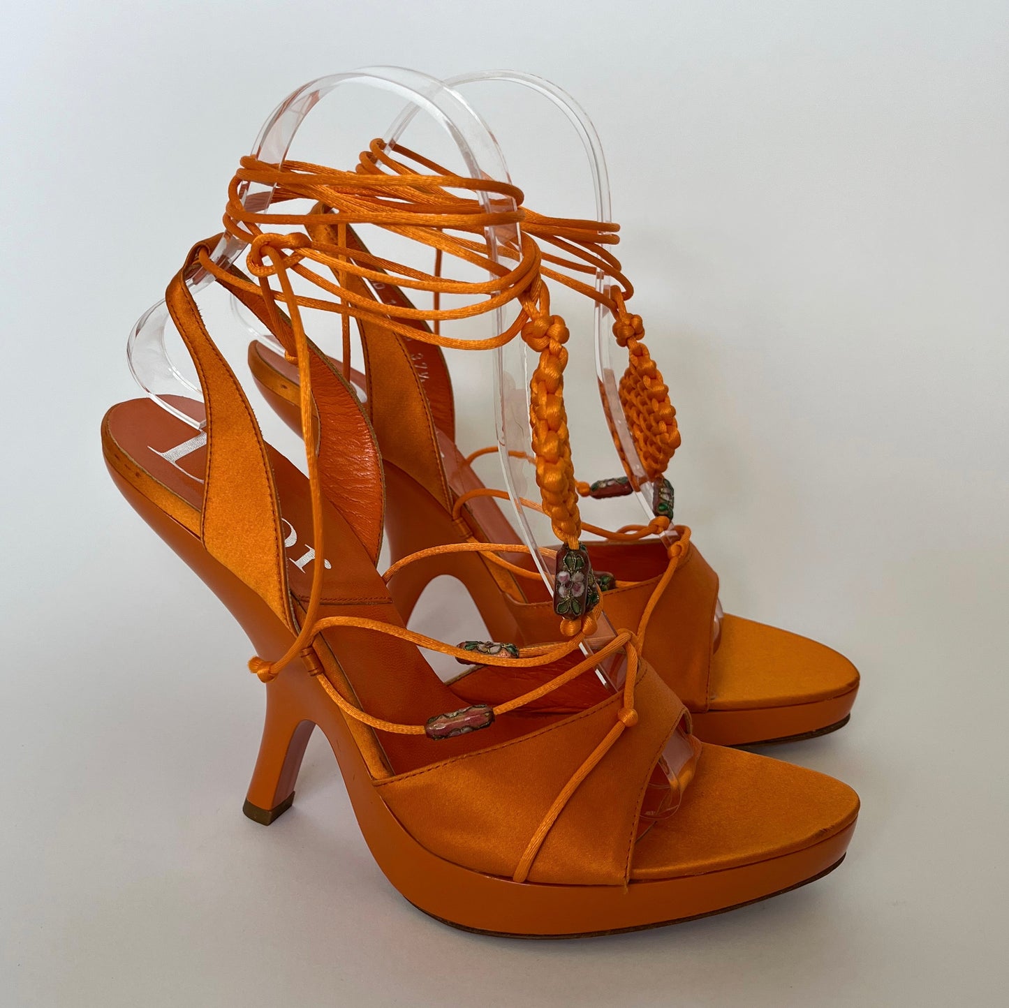 Dior Tie-Up Satin Heels Mandarin Orange (37.5 EU)