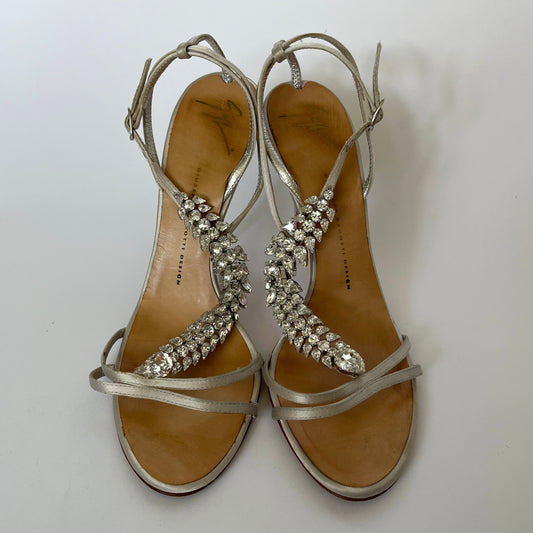 Giuseppe Zanotti Satin Rhinestone Heels Silver (40 EU)