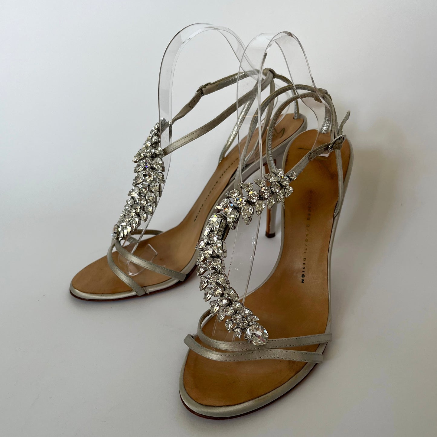 Giuseppe Zanotti Satin Rhinestone Heels Silver (40 EU)