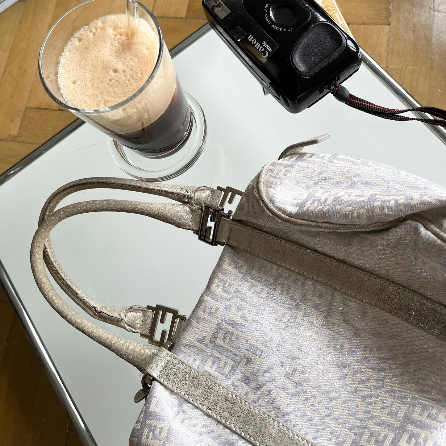 Fendi Forever Bauletto Zucca Canvas Bowling Bag Silver