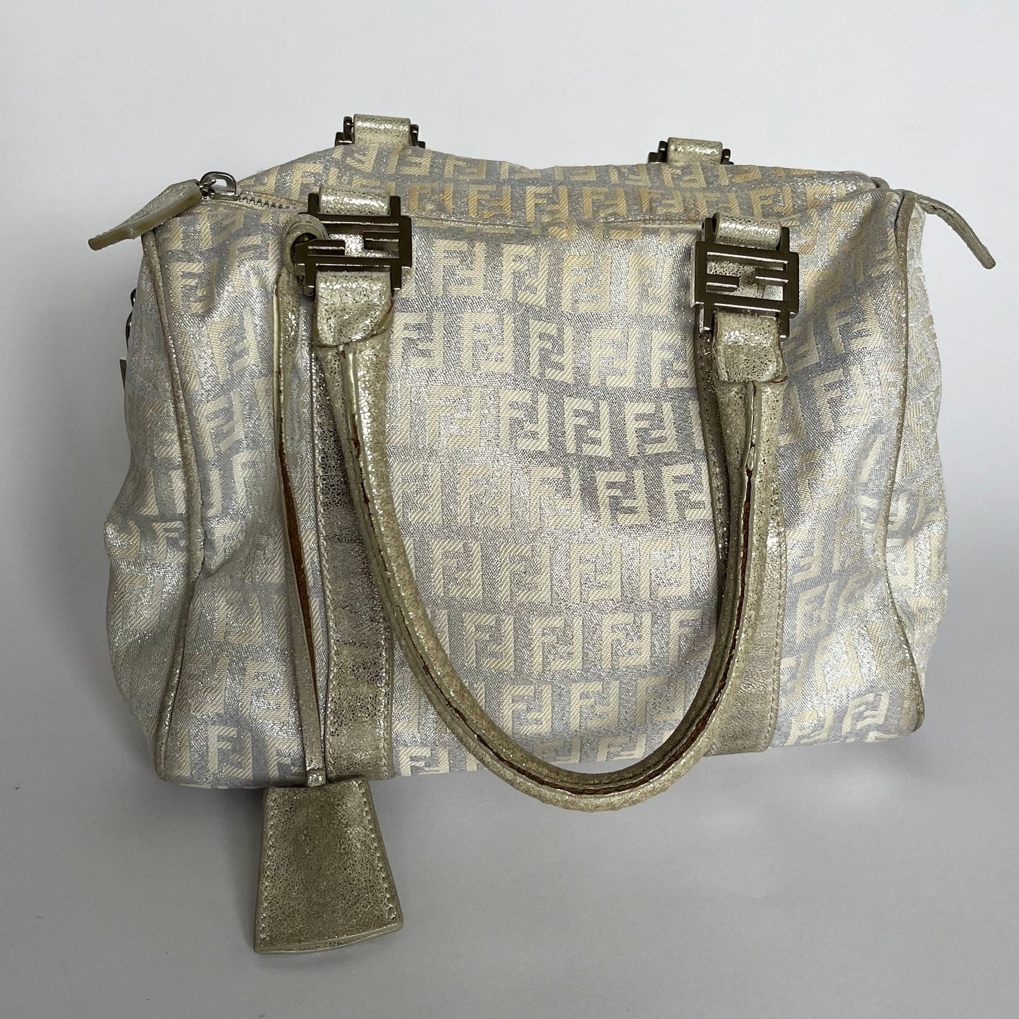 Fendi Forever Bauletto Zucca Canvas Bowling Bag Silver