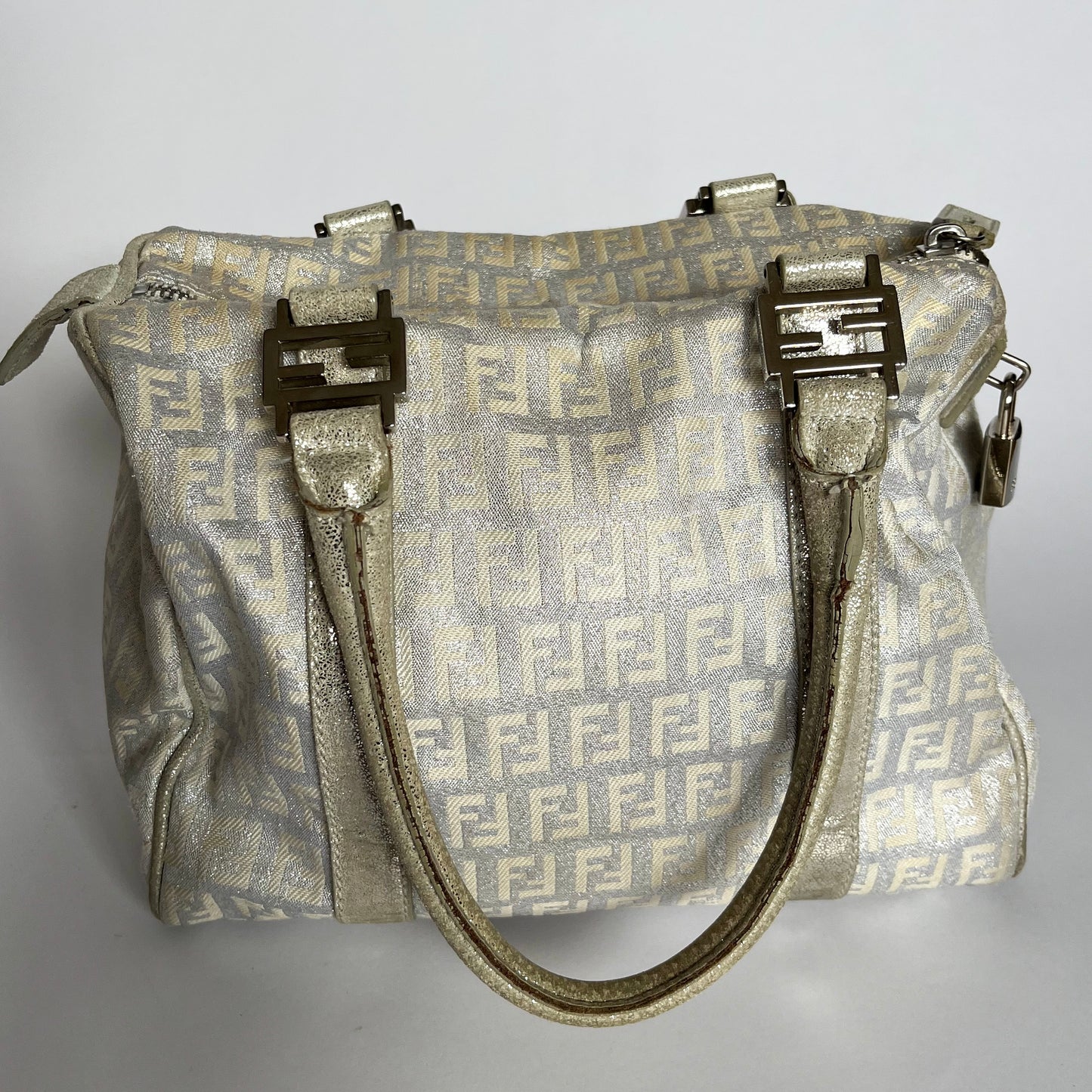 Fendi Forever Bauletto Zucca Canvas Bowling Bag Silver