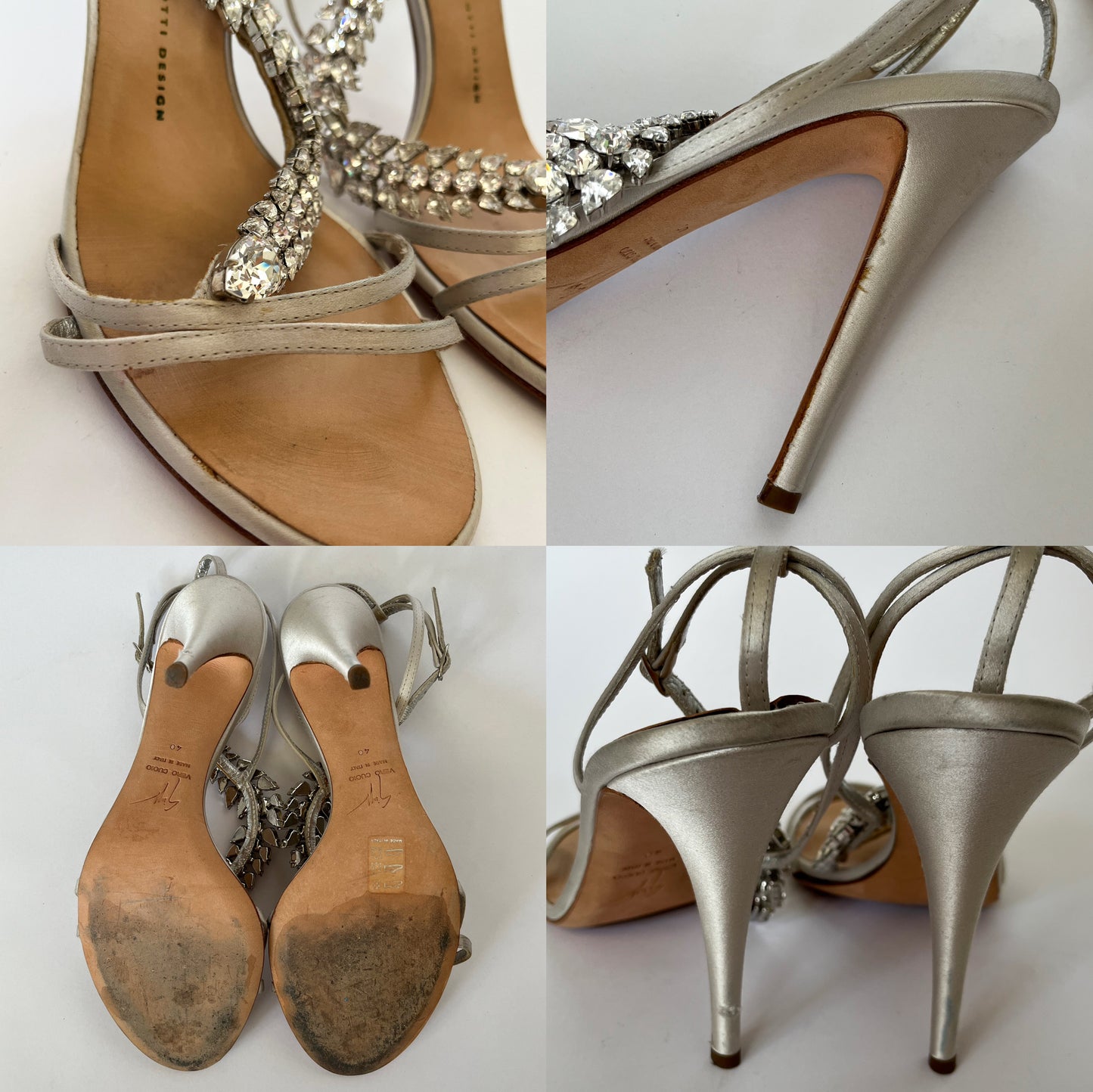 Giuseppe Zanotti Satin Rhinestone Heels Silver (40 EU)