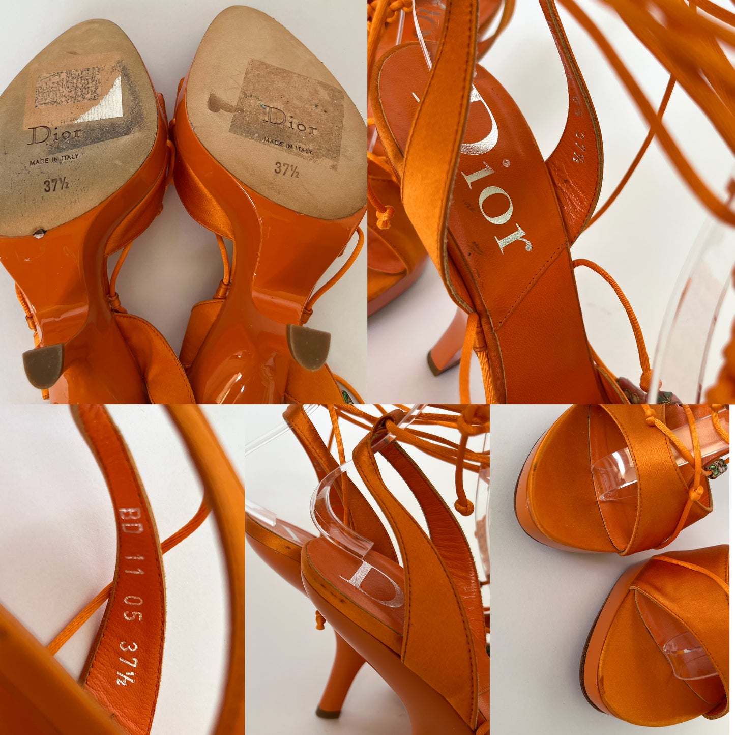 Dior Tie-Up Satin Heels Mandarin Orange (37.5 EU)