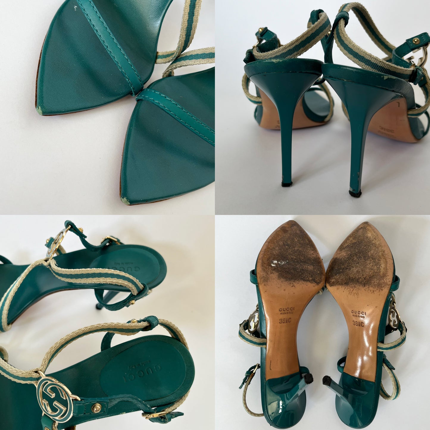 Gucci Sandals With GG Application Turquoise (38.5 EU)