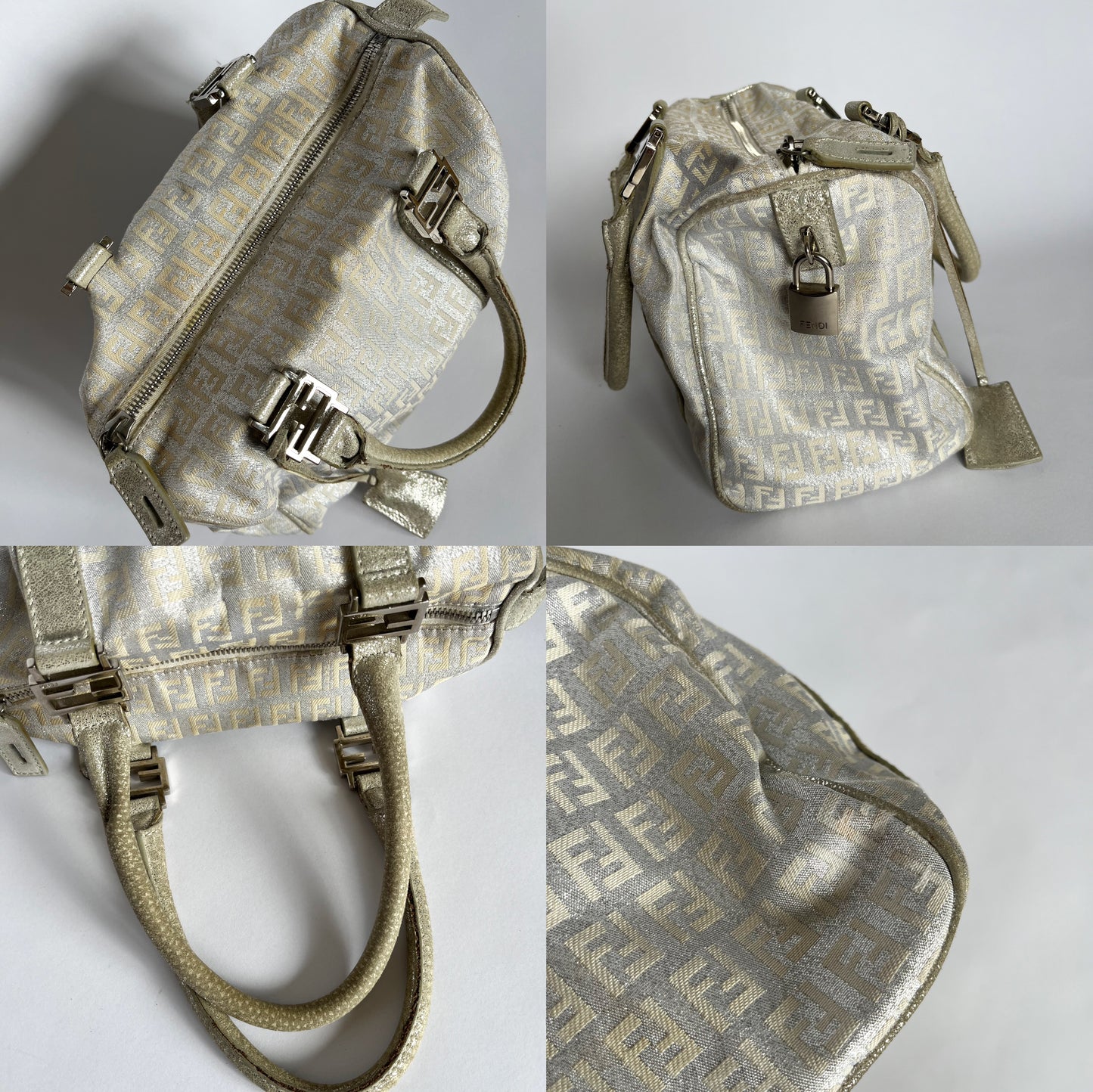 Fendi Forever Bauletto Zucca Canvas Bowling Bag Silver