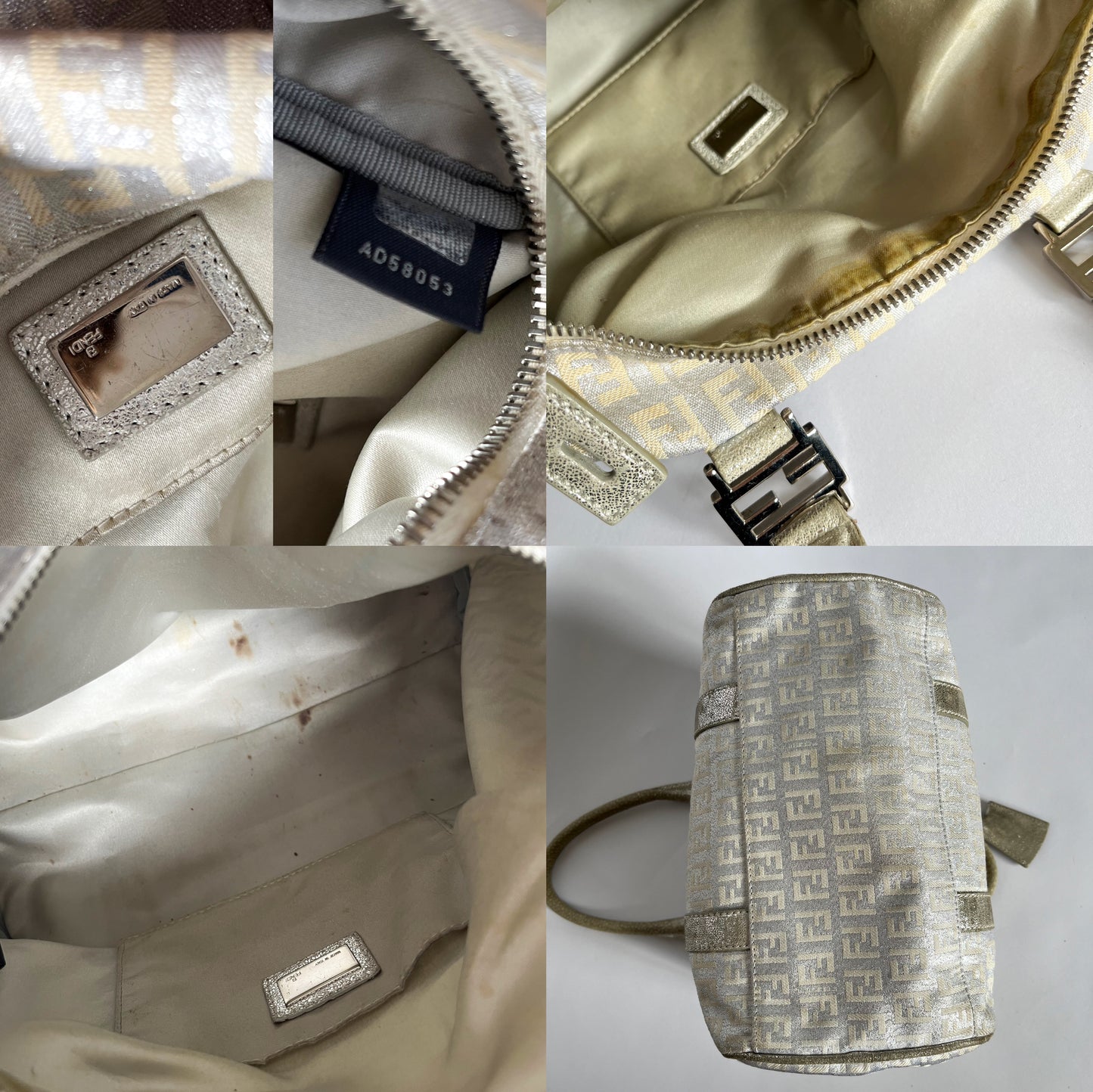 Fendi Forever Bauletto Zucca Canvas Bowling Bag Silver