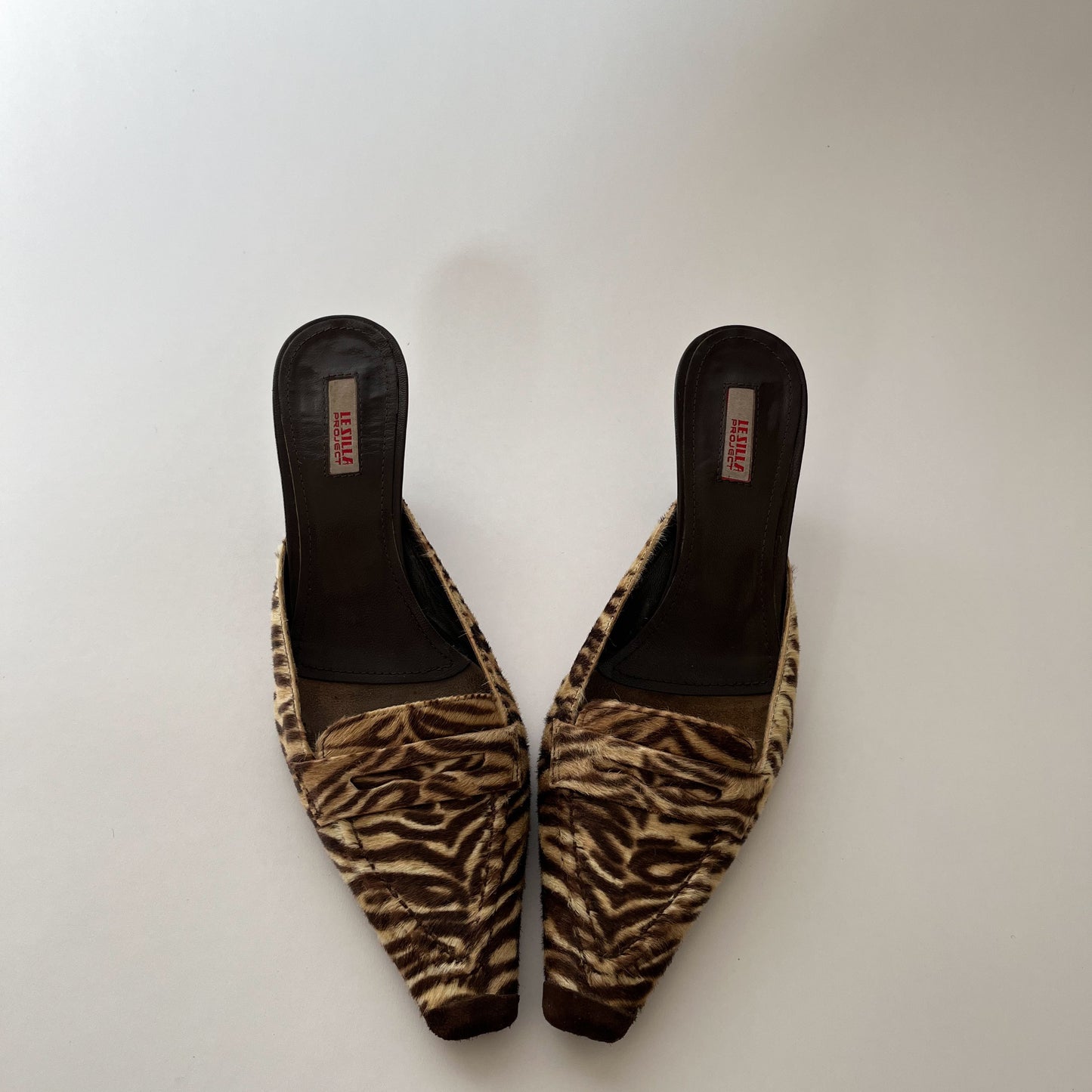 Le Silla Tiger Print Pony Heels Beige Brown (36.5 EU)