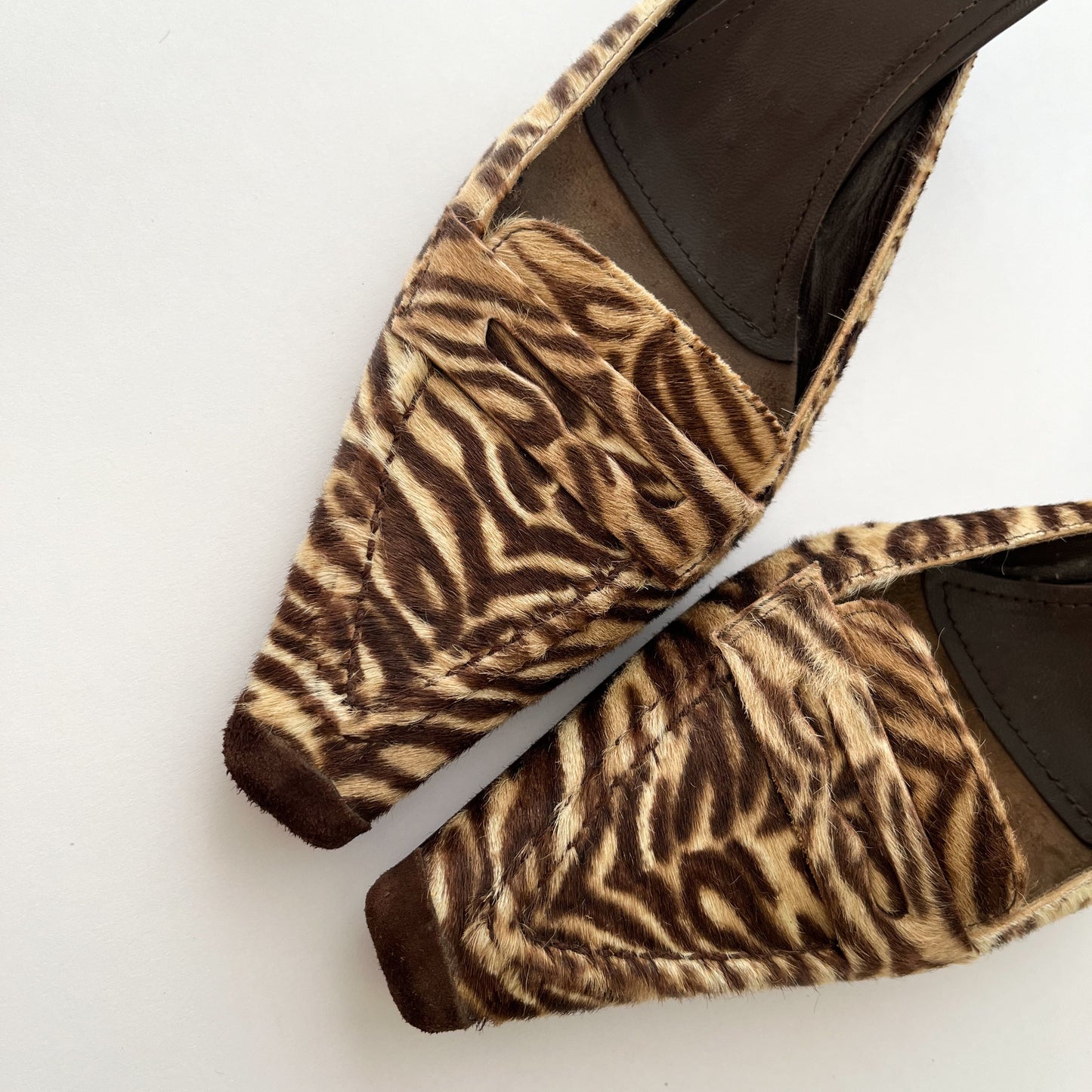 Le Silla Tiger Print Pony Heels Beige Brown (36.5 EU)