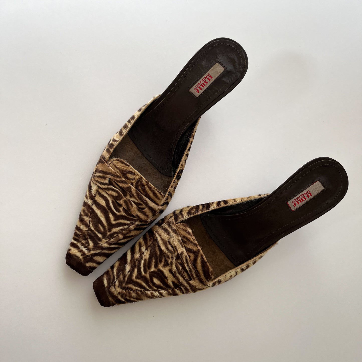 Le Silla Tiger Print Pony Heels Beige Brown (36.5 EU)