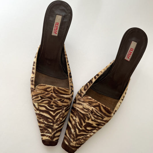 Le Silla Tiger Print Pony Heels Beige Brown (36.5 EU)
