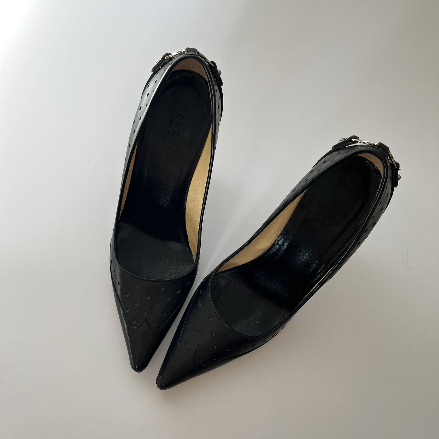 Gucci by Tom Ford Leather Heels GG Metal Application Black (35.5 EU)
