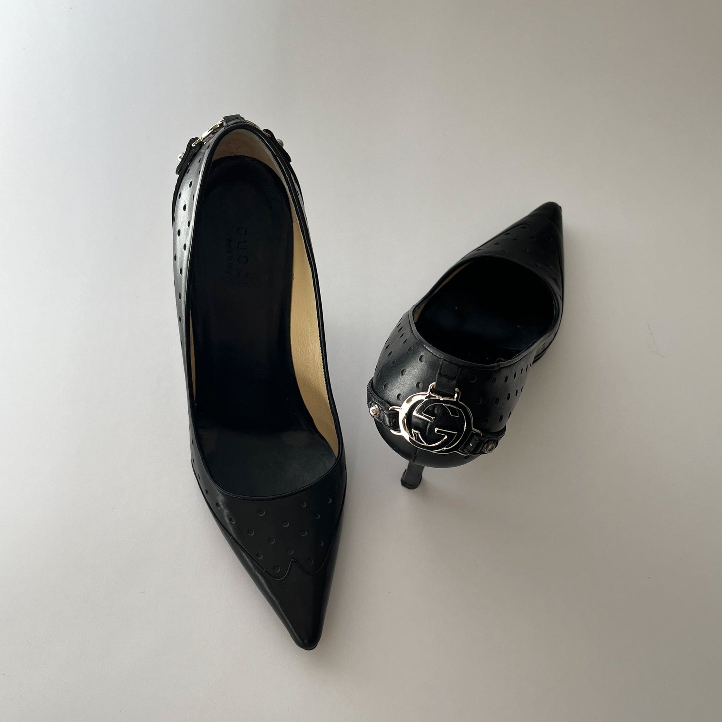Gucci by Tom Ford Leather Heels GG Metal Application Black (35.5 EU)