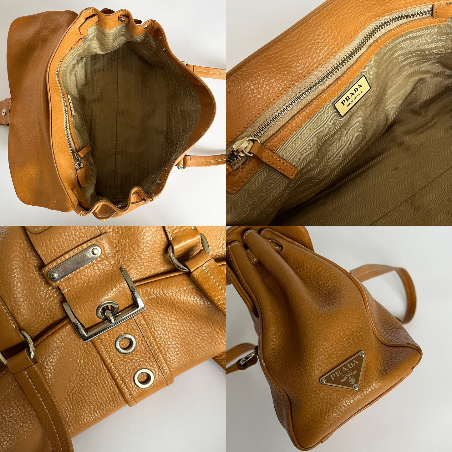 Prada BR2436 Leather Shoulder Bag Caramel