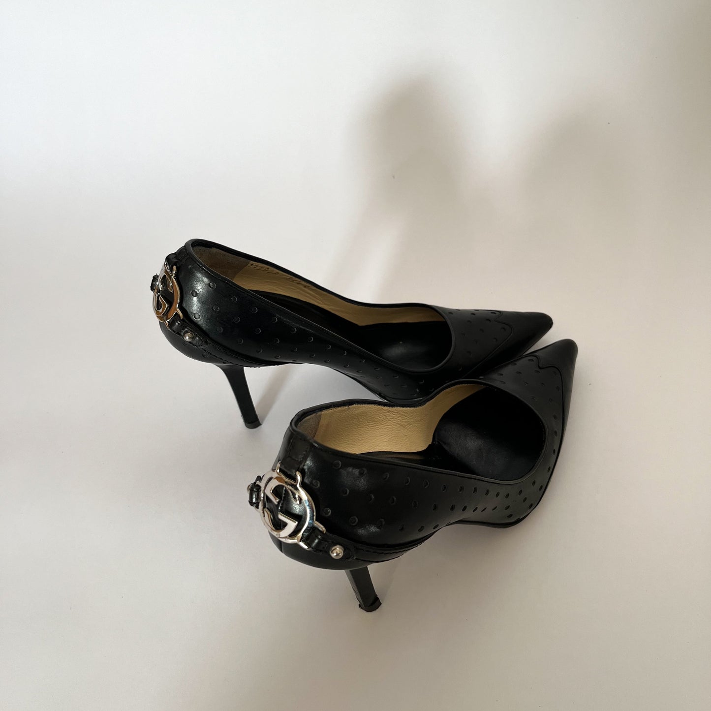 Gucci by Tom Ford Leather Heels GG Metal Application Black (35.5 EU)