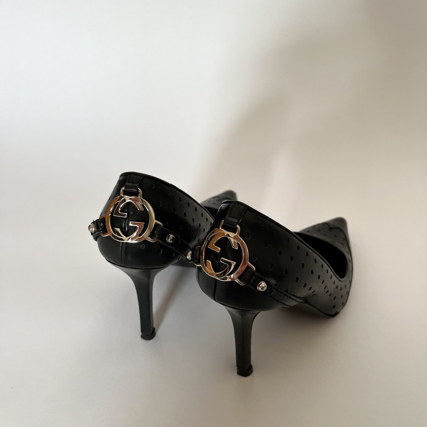 Gucci by Tom Ford Leather Heels GG Metal Application Black (35.5 EU)