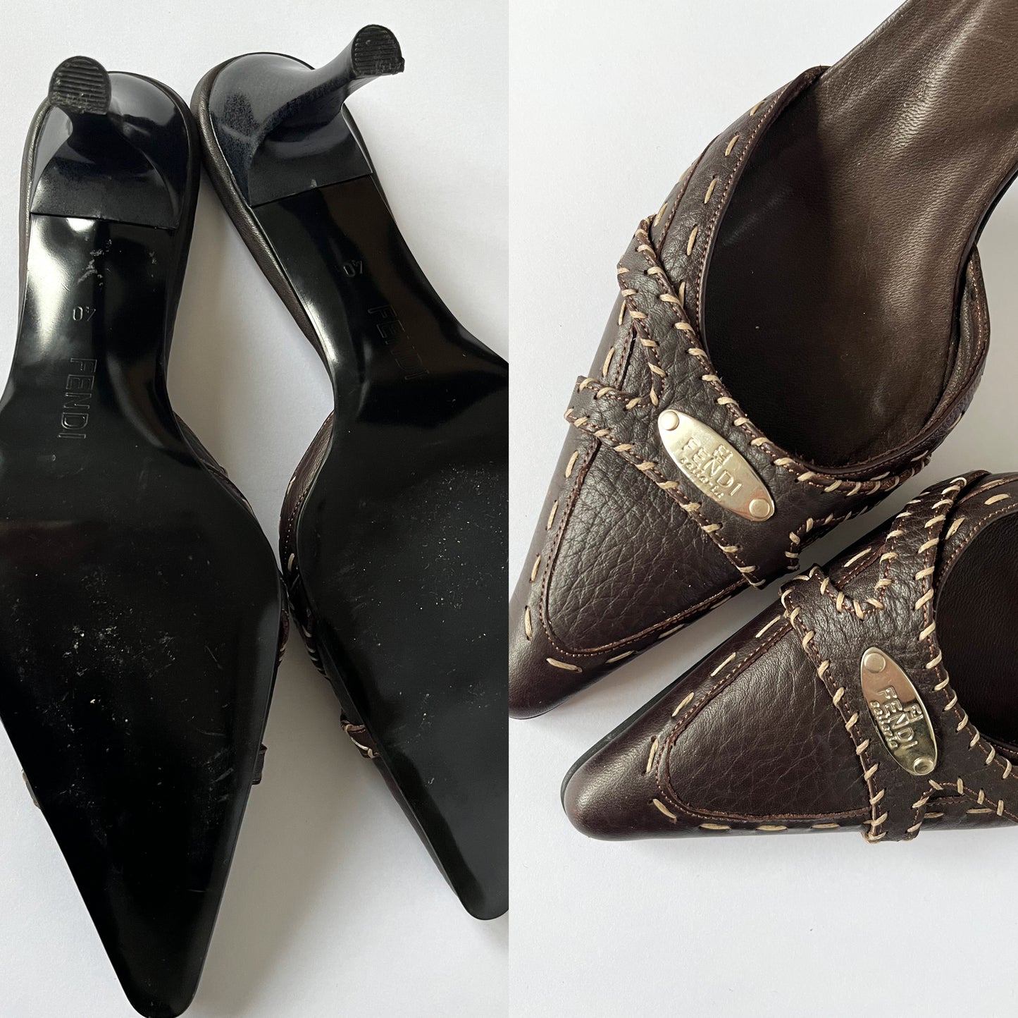 Fendi Selleria Kitten Heels Chocolate Brown (40 EU)