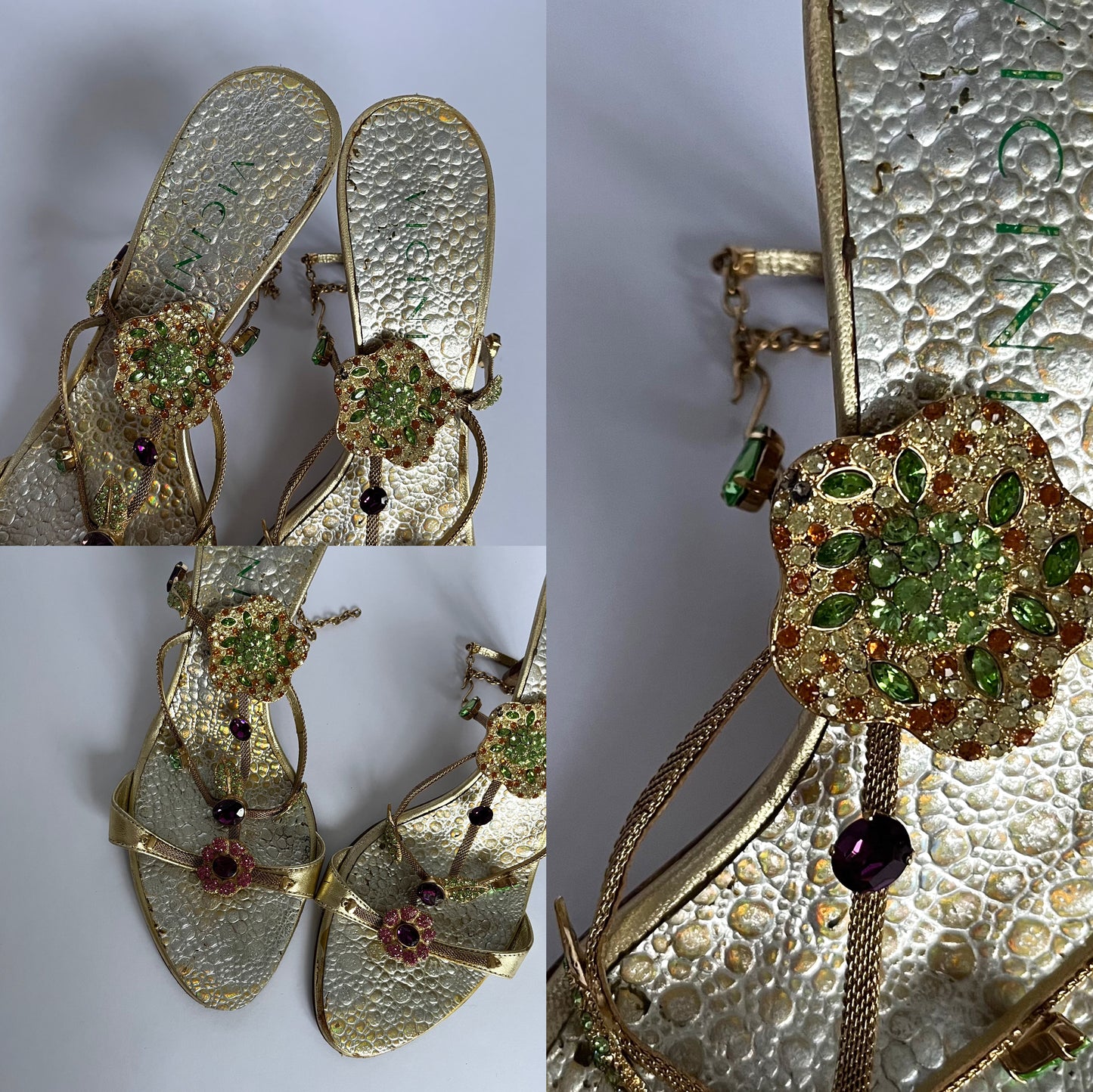 Vicini Gemstone Flower Metallic Heels (38 EU)