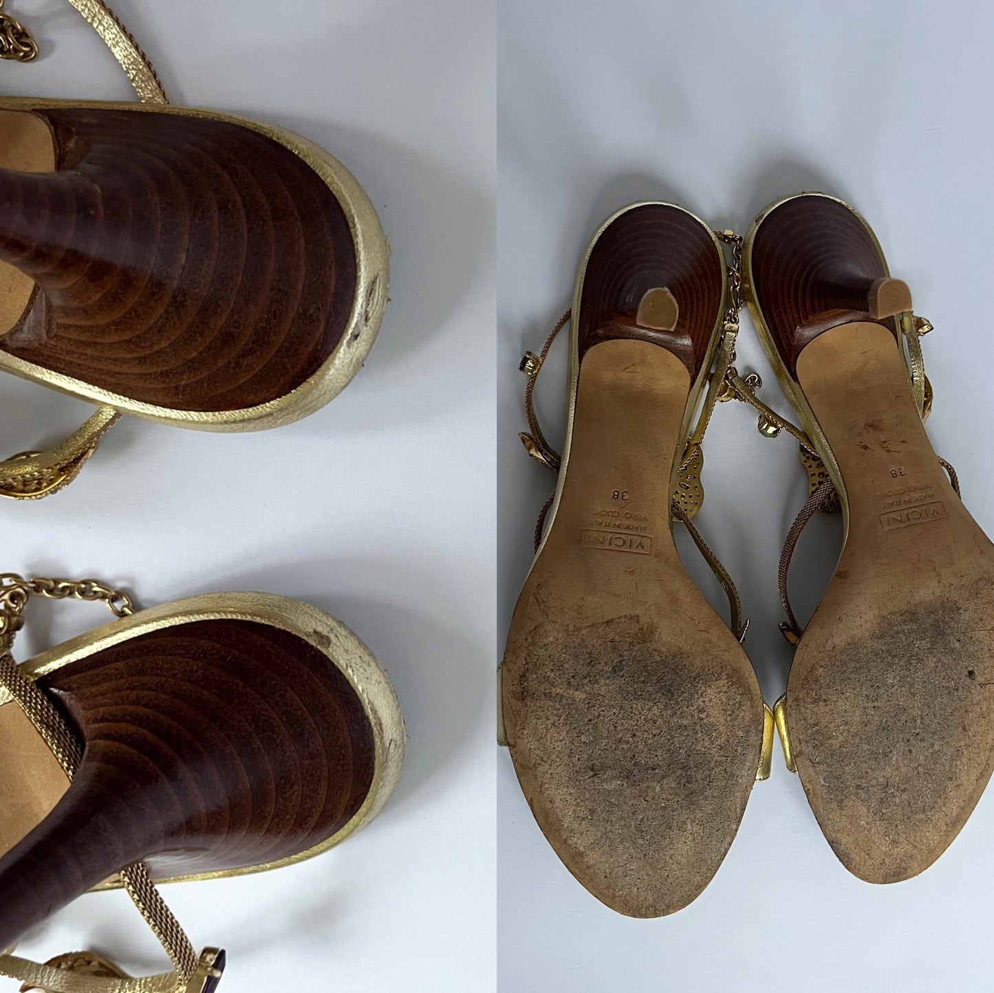 Vicini Gemstone Flower Metallic Heels (38 EU)