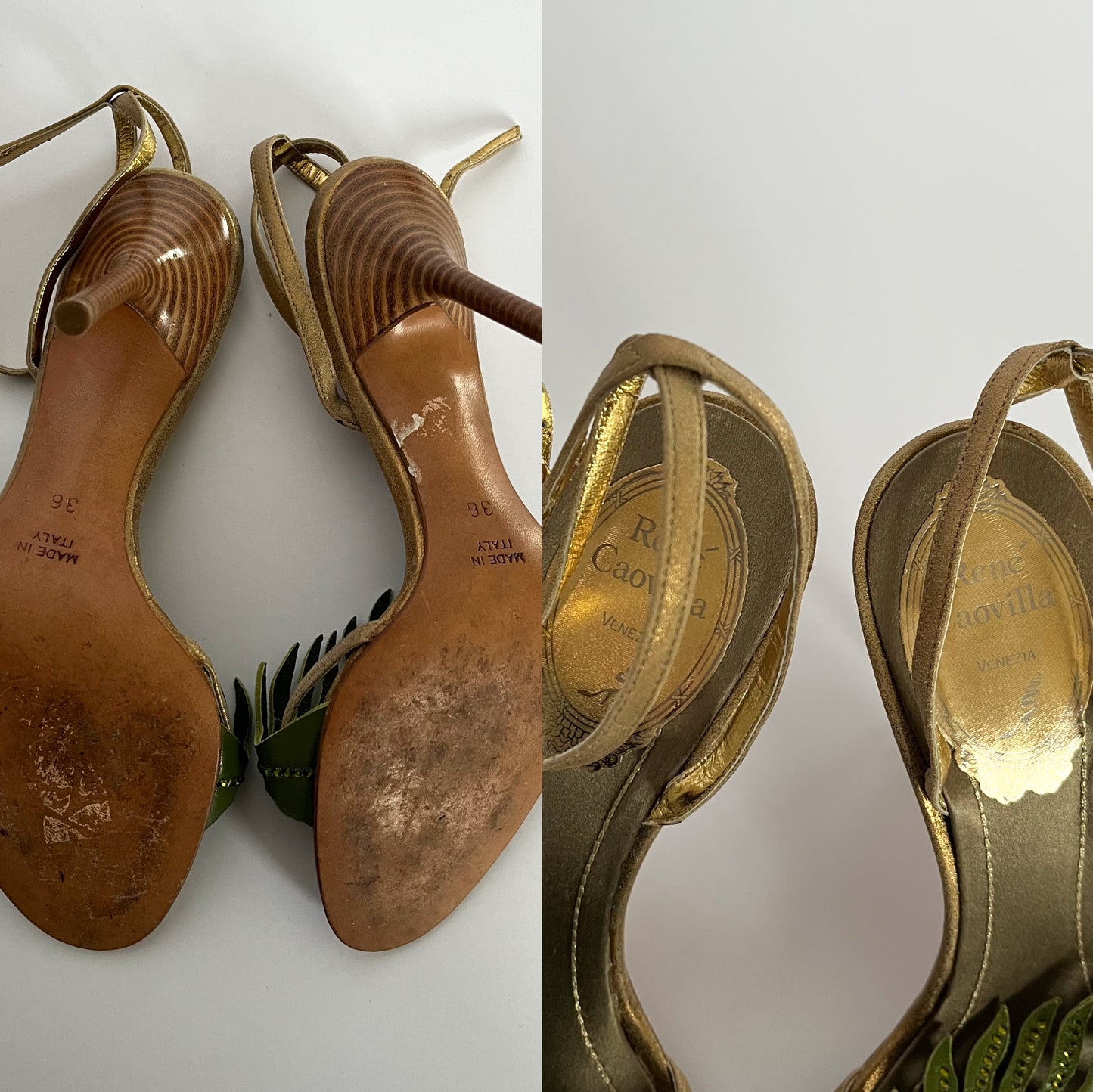 René Caovilla Leaf Heels Gold Green (36 EU)