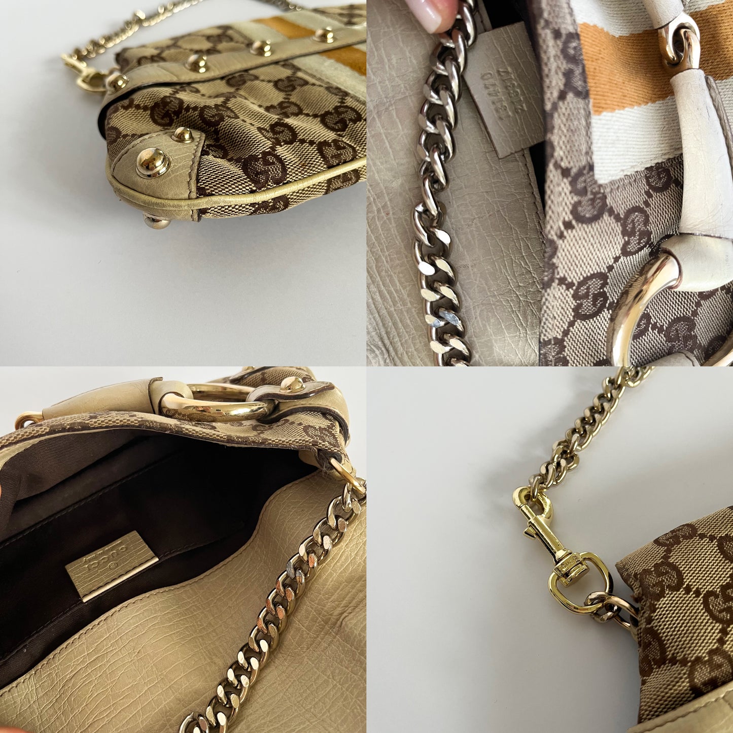 Gucci Horsebit Canvas Monogram Shoulder Bag