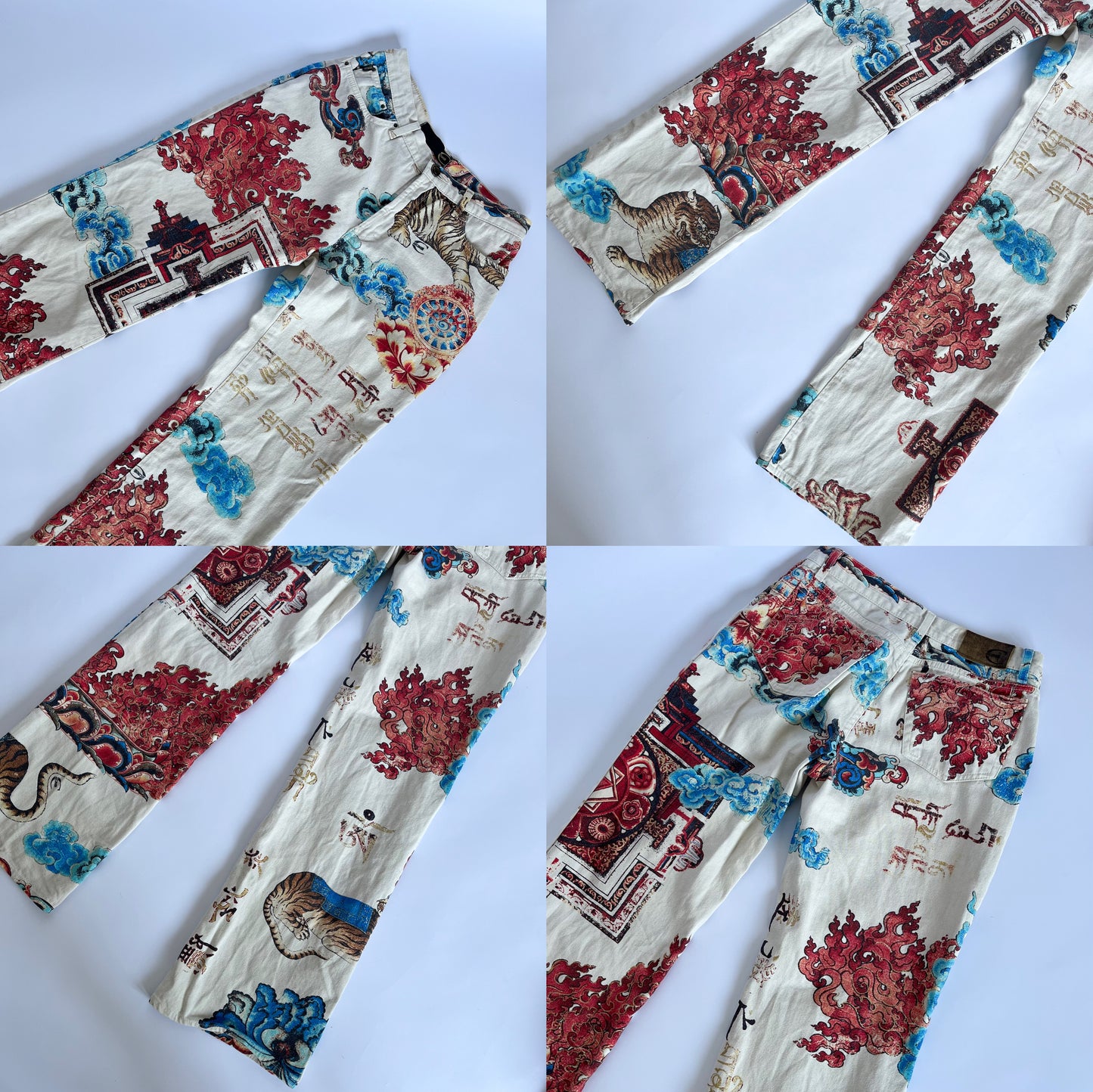 Just Cavalli SS 2005 Asian Inspired Printed Denim Pants (XS)