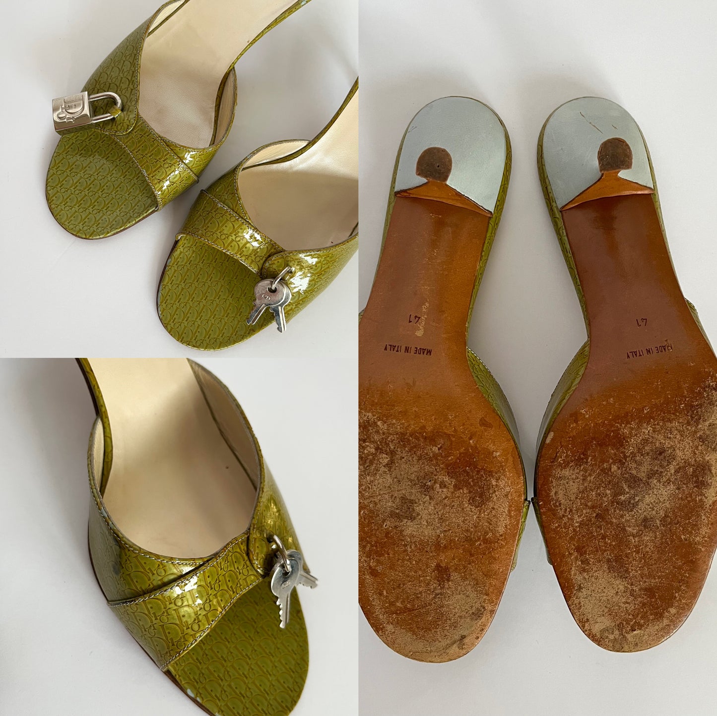 Dior Lock & Key Lime Green Patent Leather Heels (41 EU)