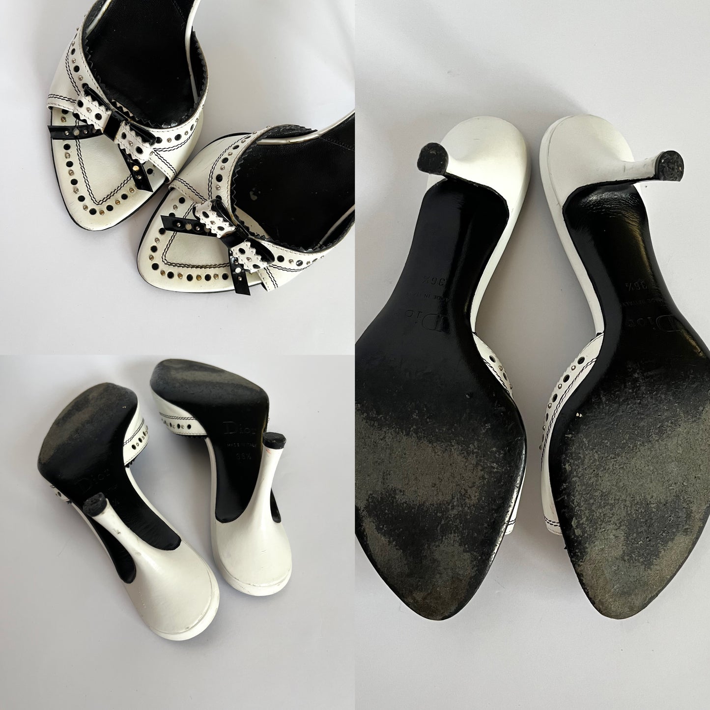 Dior Studded Bow Heels White & Black (36.5 EU)